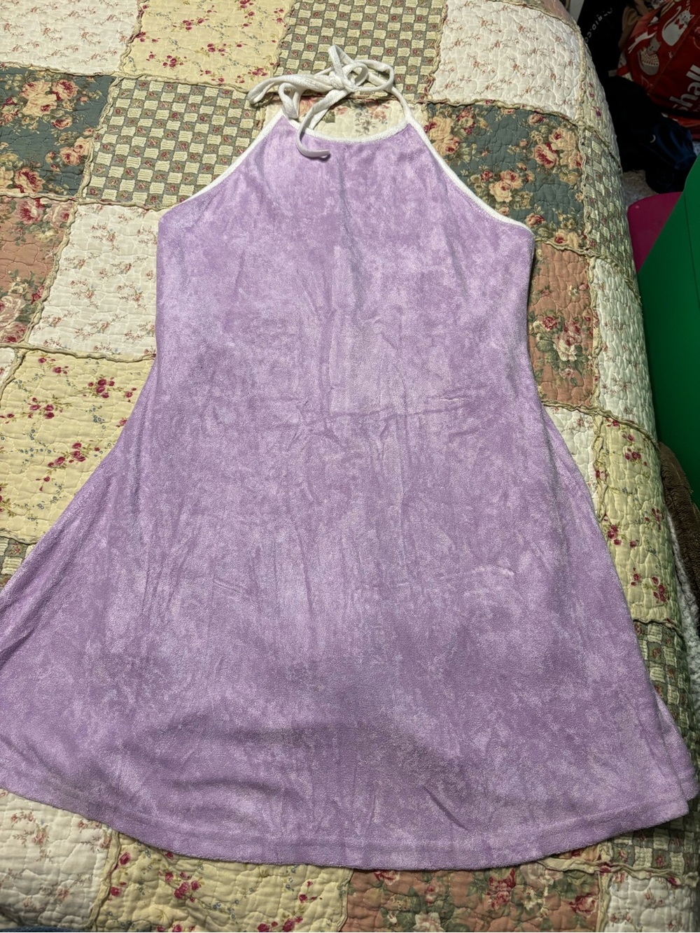 Pink Lily Lavender Halter Mini Dress - White Trim Medium